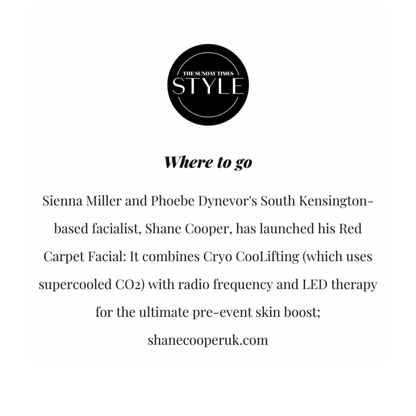 Shane Cooper facial featured in The Sunday Times Style